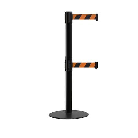 Montour Line Stanchion Dual Belt Barrier Flat Base Black Post 7.5ftBlk/Ora Belt S400D-BK-BOD-75